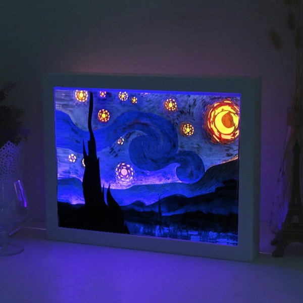 3D Van Gogh Starry Sky Art Paper Carving Lamp, LED Paper-Cut Night Lights, Stereo Creative Paper-Cut