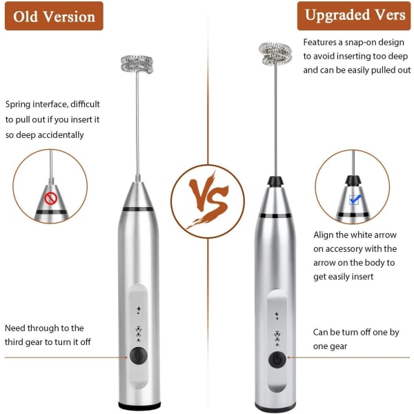3-växlad elektrisk mjölkskummare med 1 visp av rostfritt stål, 2 dubbla spiraler av rostfritt stål