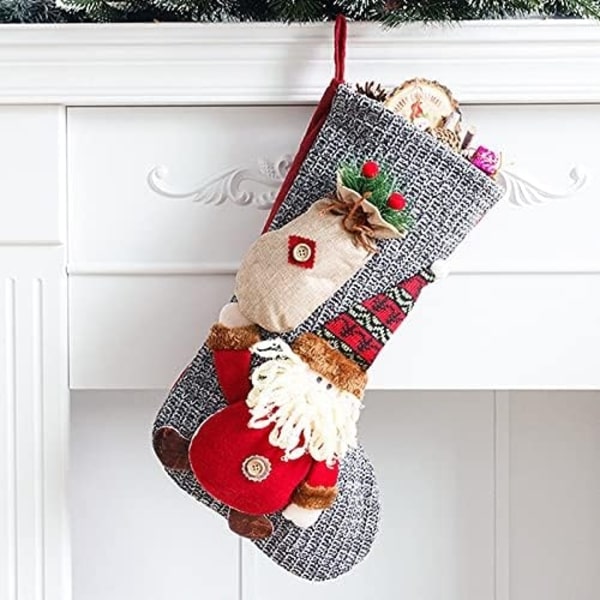 Julstrumpa, stor julstrumpa att hänga, design jultomte, ren och snögubbar