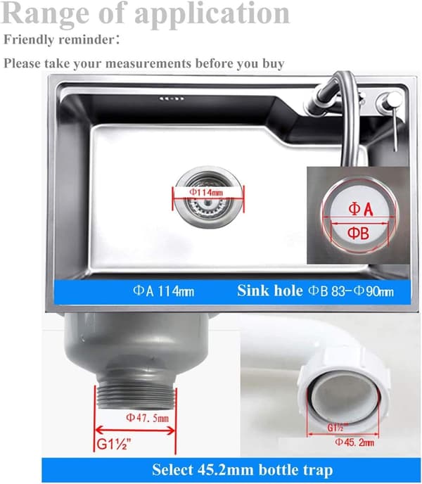 Diskho-samling 114mm Rostfritt Stål Kökshandfat Korg Sil Plug Avfall 1½\"