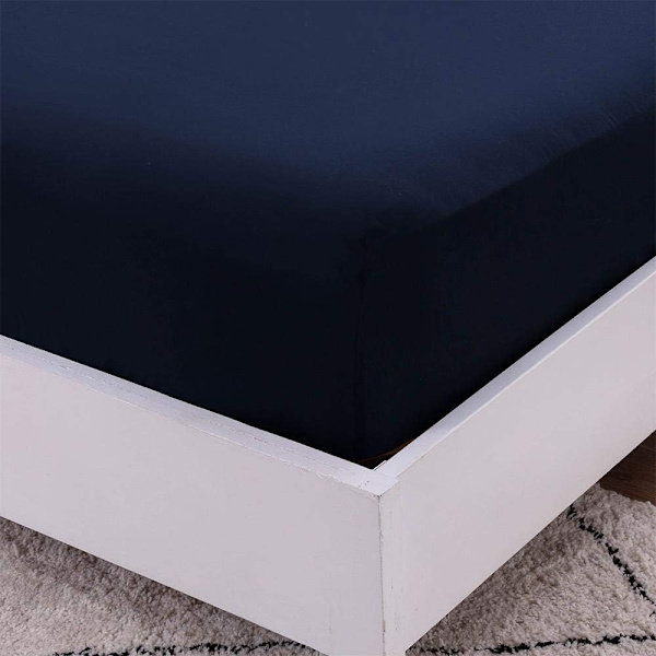 Mörkblå Spänd Lakan 90 X 200 Cm Bomull, Anti-Rynk Stretchable Mjuk Andas För Tjock Madrass