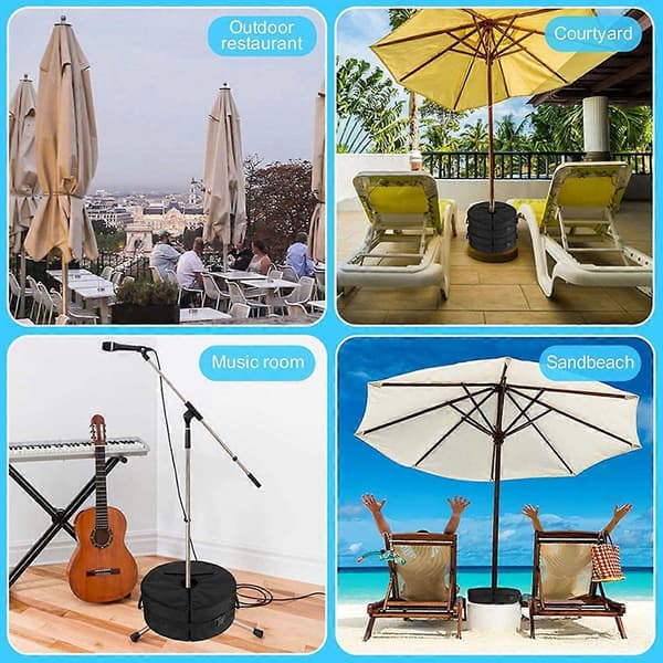Umbrella Base Weight Bag, Round Patio Umbrella Base Removable Windproof Fixed Sandbag, For Beach Ga Black