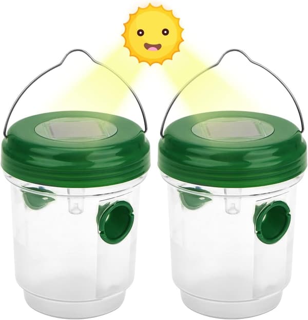 2 st solcellsdrivna getingfällor med LED-ljus, insektsfällor, bug catcher honungsfälla bin getingar
