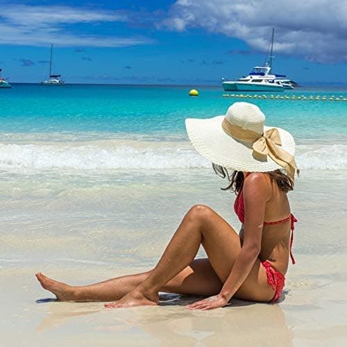 Women's 5.5 inch Large Bow Straw Hat Big Floppy Foldable Roll Up Beach Cap Sun Hat UP