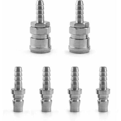 6 stk. luftkompressorstuds, 8 mm pneumatisk hurtigkobling han-hun (SH20+PH20)