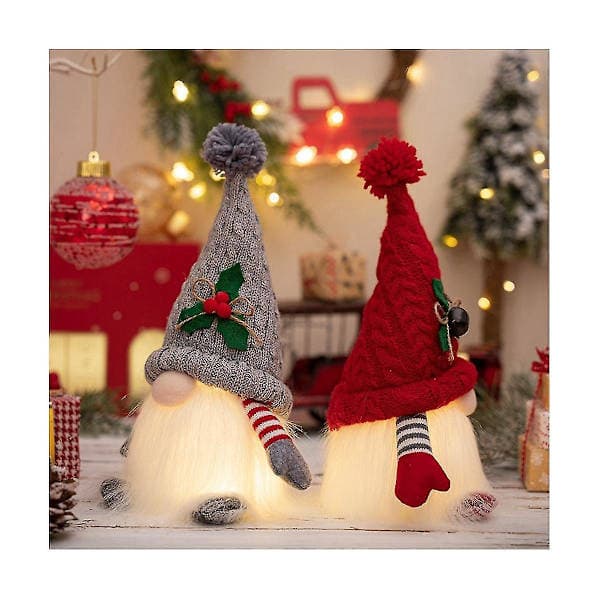 Utsökt stickad hatt illustration docka, ansiktslös tomte docka, röd