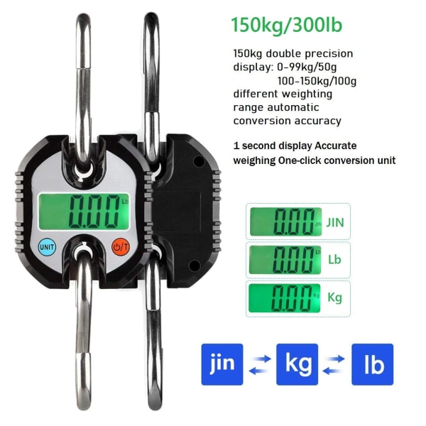 Kransvåg 150 kg Dubbel noggrannhet Elektronisk digital krokskala Mini LCD-slinga