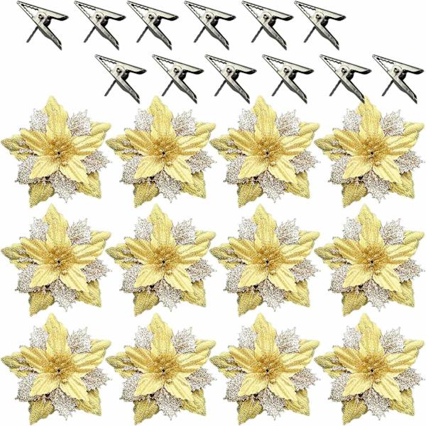 12-pack konstgjord julgran glitter julgransprydnad julstjärna med, champagne
