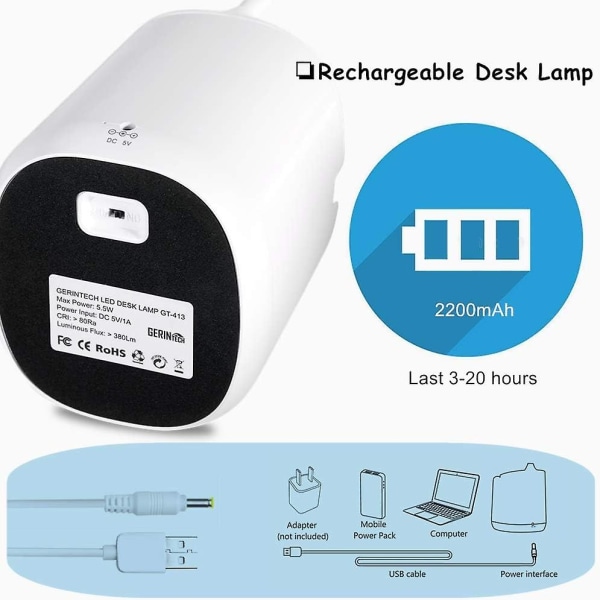 2024 Lämplig LED-skrivbordslampa med klocka, batteridriven bordslampa med pennhållare för barns sovsal (5,5 W)