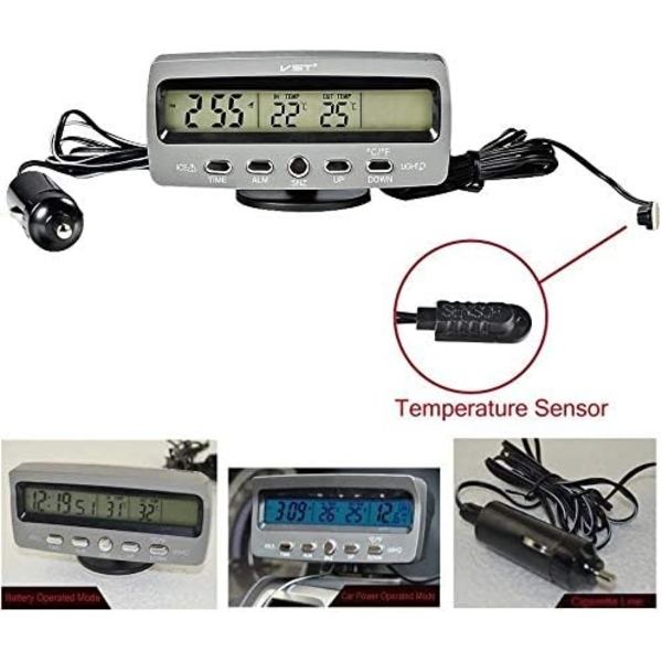 4 i 1 bil LCD spänningstemperaturdetektor digital display termometer kontroll larmklocka