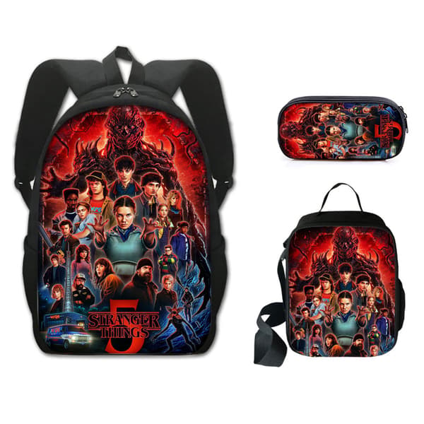 Stranger Things Anime Backpack Three-Piece Set: Backpack, School Bag, Pencil Case, Lunch Bag 4