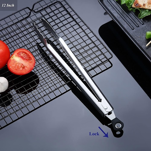12 tum grilltång, grilltång i rostfritt stål, premium grilltång, metalltång för fast kött