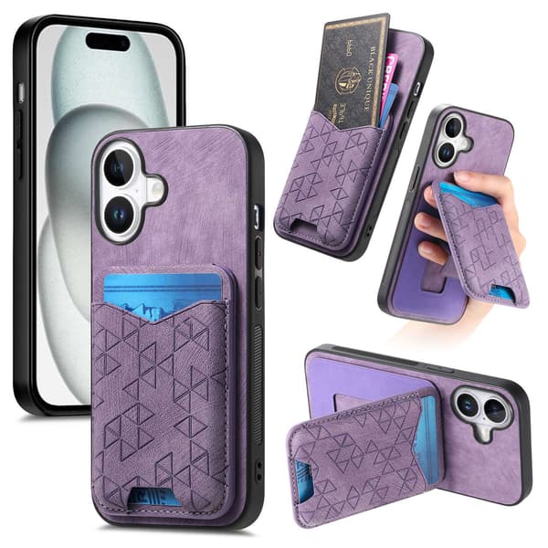 Etui til iPhone 14 Pro lilla foldbart beslag kortholder opbevaring enkelt læder multifunktionelt anti