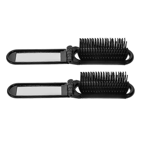 Compact Brush with Mirror Portable Foldable Hairbrush for Women and Men for Quick Refresh 2 pcs