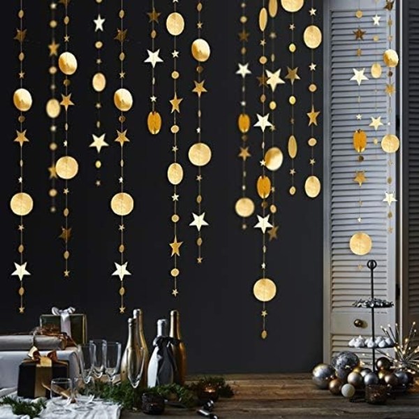 52 fot guldglitter Liten stjärna festgirlang kit metallisk matt Gross stor papperscirkelgirlang