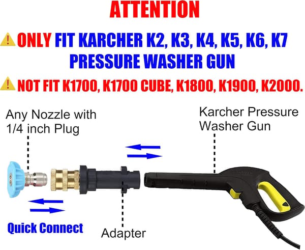 Adapter för högtryckstvättpistol, 1/4'' snabbkoppling - Kompatibel med K2, K3,