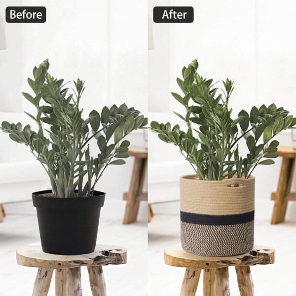 Robust juteväxtkorg, modern vävd korg för 10\" blomkruka inomhusgolvplanterare, 11”