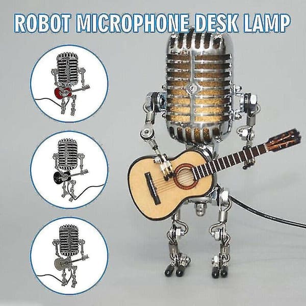 Usb retro stil mikrofon robot lampa som håller gitarrljus retro heminredning
