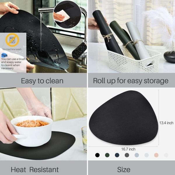 2 st placemattor runda läder för matbordsplattor värmebeständiga halkfria tvättbara