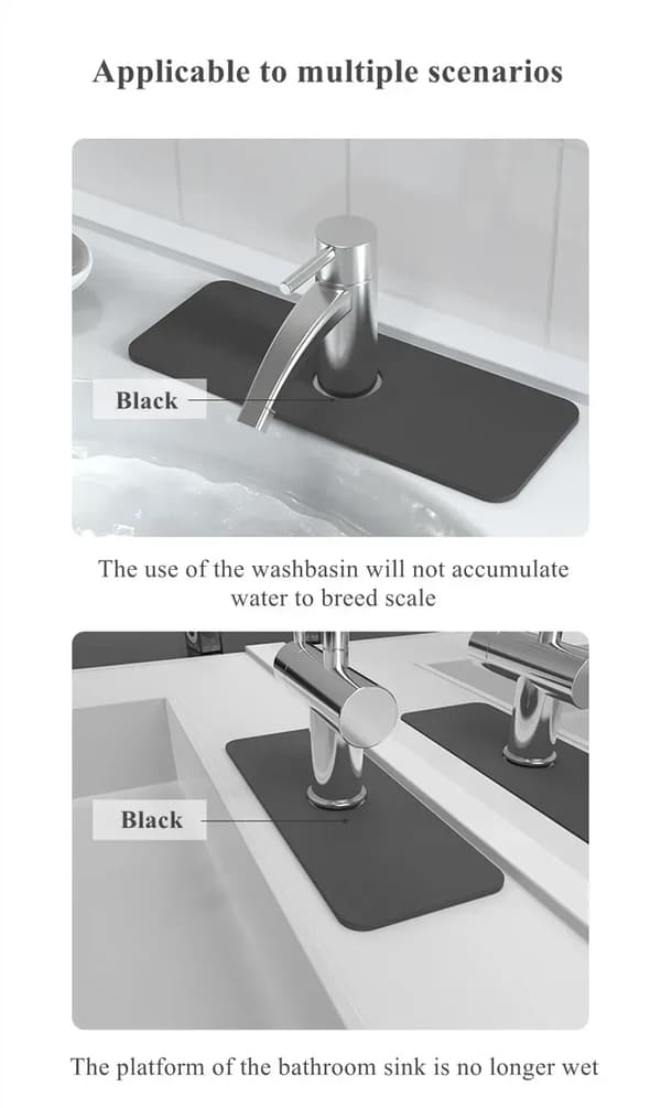 Kitchen Faucet Absorbent Mat Silicone Sink Splash Guard Grey gray 13.8*38cm