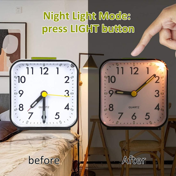 2025 Lämplig Tyst Analog Väckarklocka Reseväckarklocka Liten Morgonväckarklocka med Snooze-funktion Batteri