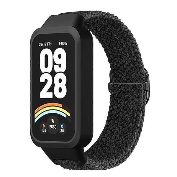 Vævet nylonrem til Xiaomi Band 9 Active og Redmi Band 3 med lås - sort