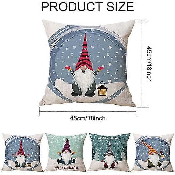 Julkuddfodral med jultomten 45x45 cm, 4-pack, juldekoration, julkuddfodral