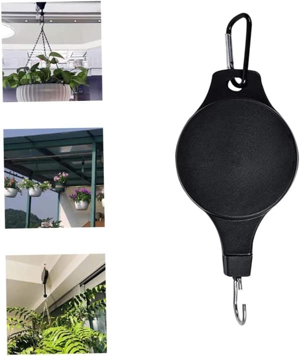 2PCS Plant Pulley Hanger,Plant Hook Pulley,Adjustable Hanging Basket Hook Retractable Ceiling Hooks
