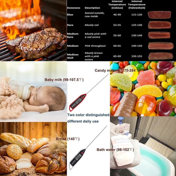 2-pack kötttermometer, digital termometer för omedelbar avläsning av kött, kökstermometer för matlagning för BBQ Gr