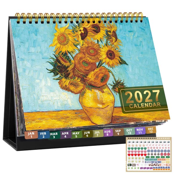 2027 Skrivebordskalender, 12-måneders planlegger, Spiralbundet Stjernehimmel Skrivebordskalender