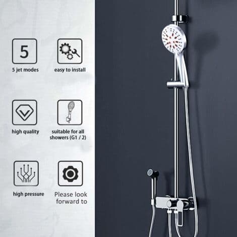 High-Pressure Shower Head, Anti-Limescale Filter Shower Head, 5 Modes, Universal Water-Saving Shower Head