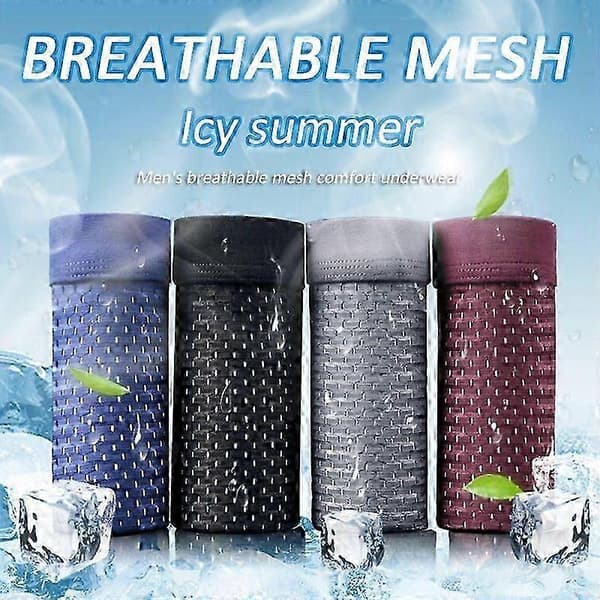 4 kpl Bambu Mjukisunderkläder Shorts Herr Sommar Ice Silk Mesh Boxer Briefs Musta Black XL