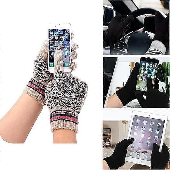 Vinterhue, tørklæde og handsker til kvinder, strikket hue med pompon, touchscreen-handsker, julegave til hende CJY Red