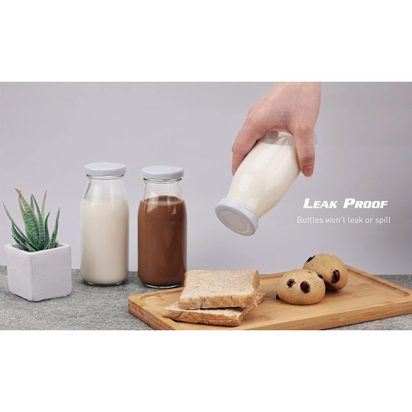 3-pack 250 ml glasmatningsflaskor med snyggt vitt lock, liten glasburksdekoration