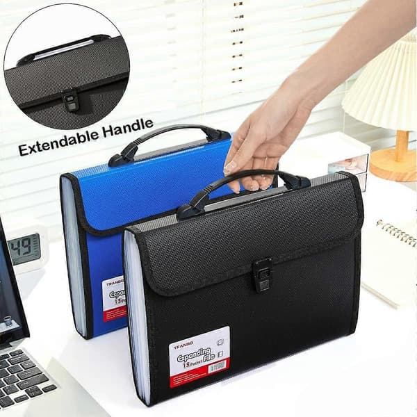 Expanding Folder Organizer with 13 Pockets and Handle, Accordion Folder, Plastic Document Wallet for A4 Paper, School Office Home Black