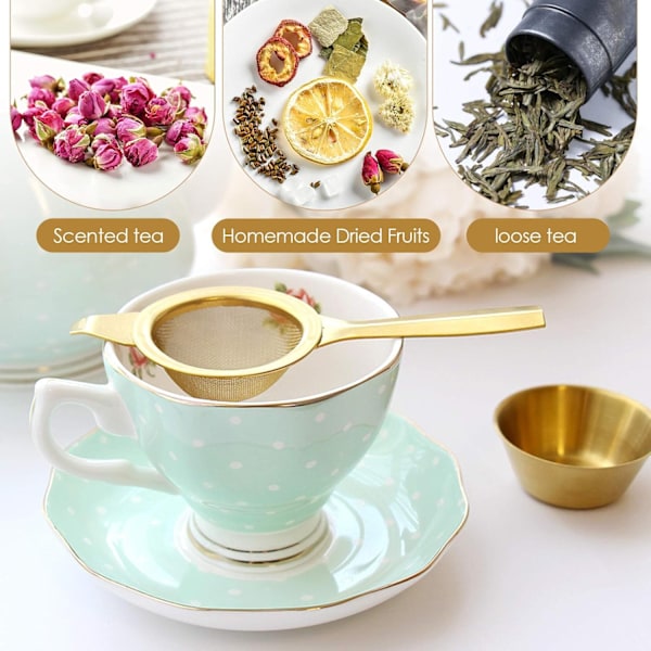 Tesil för löste, teinfuser för lösa blad, tesil i rostfritt stål med droppskål, K