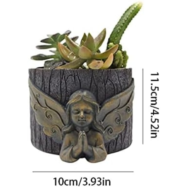 Set med 2 blomkrukor i harts för suckulenter - Bonsai - Liten ängel - För vardagsrum, kontor - Kontorsdekoration