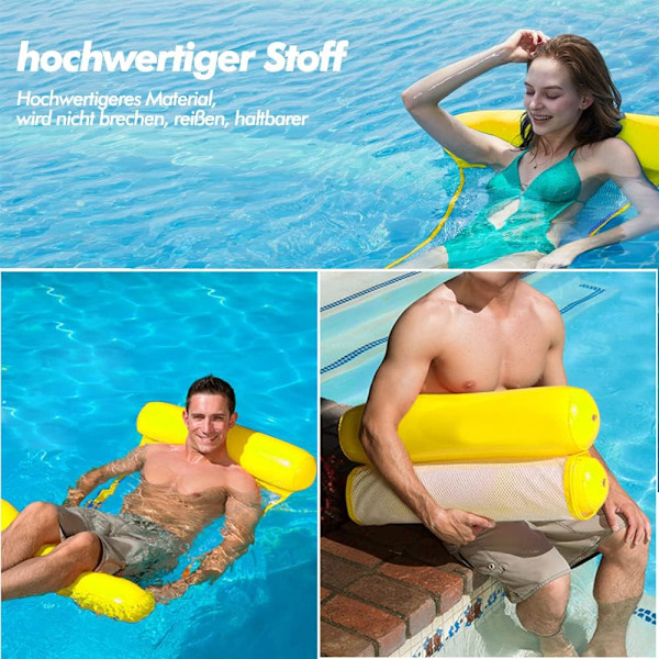 Set med 2 gula hopfällbara poolbäddar för vuxna och barn.