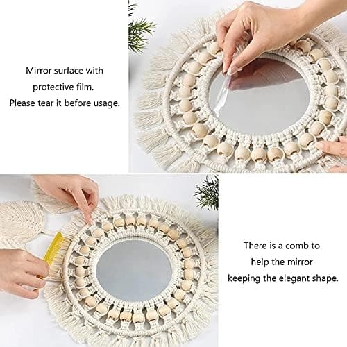 Rund spegel Macrame spegel vägg Boho heminredning för lägenhet vardagsrum sovrum barnrum sovsal