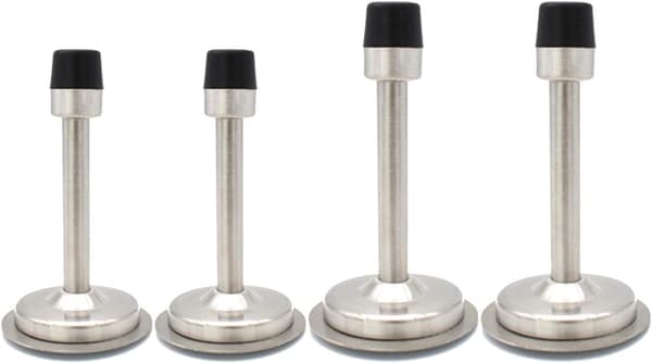 Minimalistisk rund dörrstoppare i rostfritt stål med antikollisionsgummi, 4-pack (2x75mm + 2x95mm), 3 installationsmetoder för sovrum och kontor