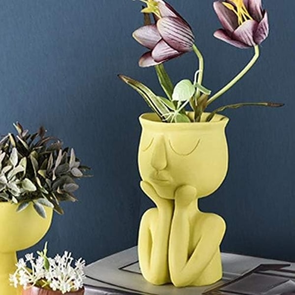 2025 Lämplig Kreativ Nordisk Blomkruka Vas för Suckulenter Abstrakt Blomkruka Ansikte Inomhus Blommor Gul Vas