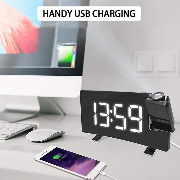 2025 Ny Digital Väckarklocka, Projektionsväckarklockor För Sovrum Med 4 Dimmer, USB-Telefonladdare, 180° Roterbar Projektor