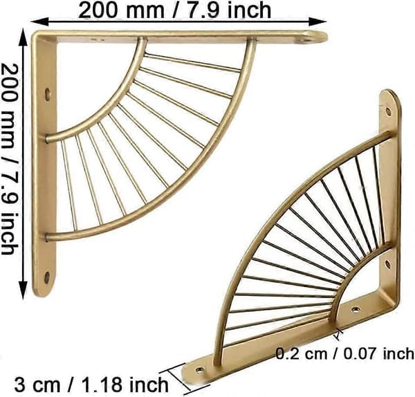 2 Väggkonsoler, 20cm Rostfritt Stål Hylla Fläktform, för Kök Sovrum Kontor Guld
