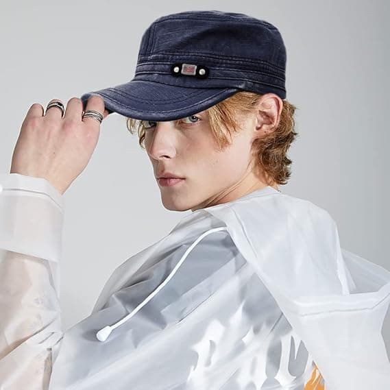 Unisex Cadet Army Cap Adjustable Flat Top Cap Washed Cotton Military Hat Baseball Cap Navy