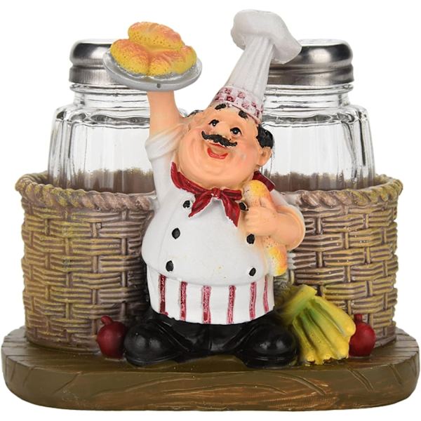 Kock Salt och Peppar Shakers Set, Salt Peppar Shaker Kock Dekorativ Staty Kryddorganisatör