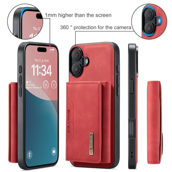 iPhone 17 Skal læderfodral DG.MING M2 Series 3-Fold Kortholder Röd