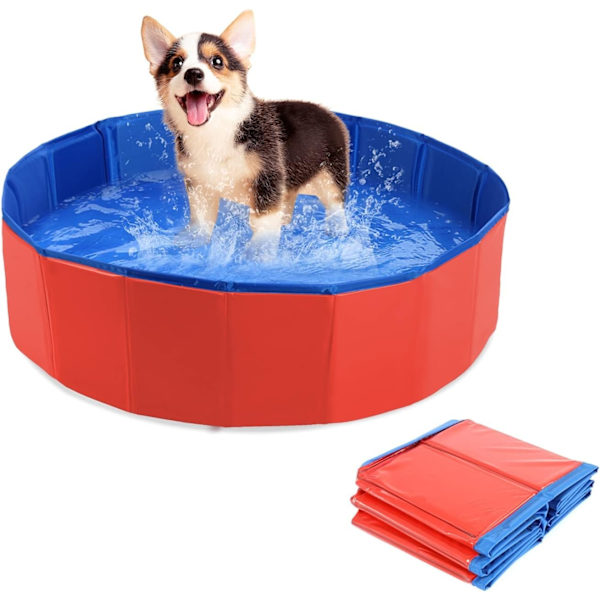 Hundpool Paddling Pool Barnpool Fällbar Simbassäng för Hundar Katter Barn Bärbar PVC Icke