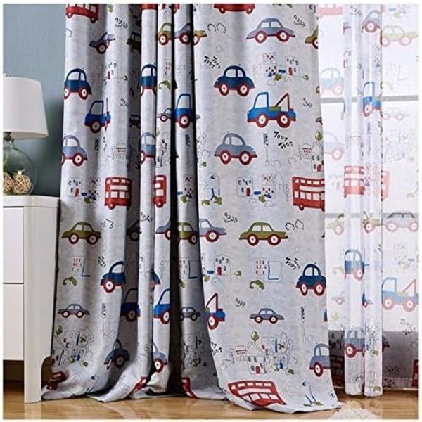 Set med 2 mörkläggande tecknade bilgardiner för barn (140 * 230 cm)