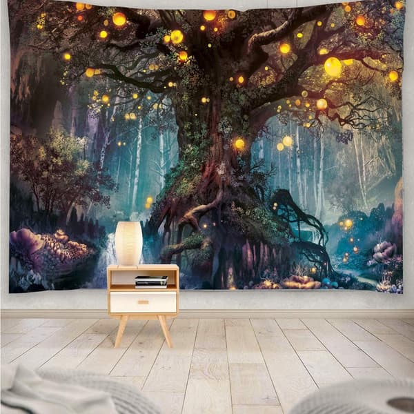 Skog Livets träd Gobeläng - Stor 200x150cm Polyester Väggbonad Dekor för Vardagsrum, Sovrum, Studentrum