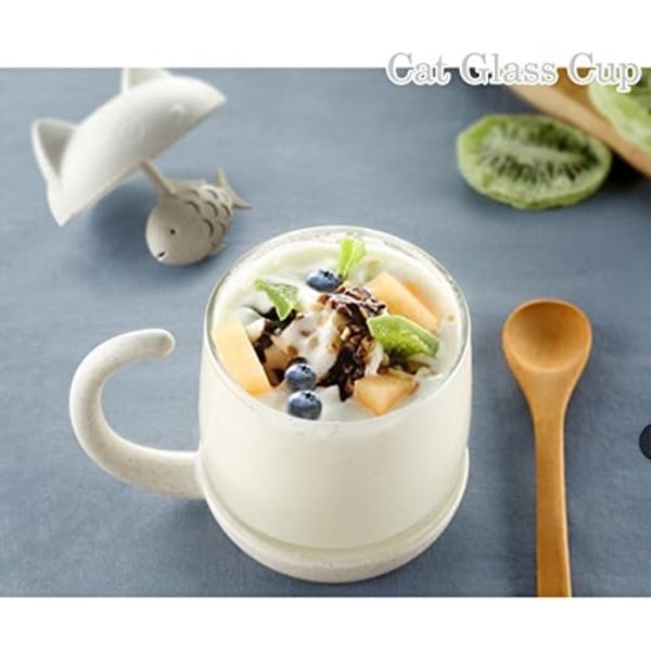Kattglas tekopp vattenflaska - med 250 ml (8oz) fiskbrödsinfusionsfilterfilter (vit)